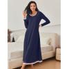 Ekouaer Nightgown Women Long Sleeve Sleepwear Full Length Long Nightshirt Soft Loungewear S-4XL(Navy)