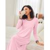 Ekouaer Nightgown Women Long Sleeve Sleepwear Full Length Long Nightshirt Soft Loungewear S-4XL(Pink)