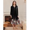Ekouaer Nightgowns for Women Long Sleeves Nightgown Soft Sleepwear Button V Neck Sleepshirt Long Nightgown S-XXL(Black Flower)