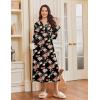 Ekouaer Nightgowns for Women Long Sleeves Nightgown Soft Sleepwear Button V Neck Sleepshirt Long Nightgown S-XXL(Black Full Flower)