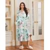 Ekouaer Nightgowns for Women Long Sleeves Nightgown Soft Sleepwear Button V Neck Sleepshirt Long Nightgown S-XXL(Green Pink Flower)