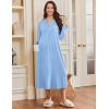 Ekouaer Nightgowns for Women Long Sleeves Nightgown Soft Sleepwear Button V Neck Sleepshirt Long Nightgown S-XXL(Light Blue)