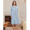 Ekouaer Nightgowns for Women Long Sleeves Nightgown Soft Sleepwear Button V Neck Sleepshirt Long Nightgown S-XXL(Light Blue Flower)