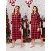 Ekouaer Nightgowns for Women Long Sleeves Nightgown Soft Sleepwear Button V Neck Sleepshirt Long Nightgown S-XXL(Red Plaid)