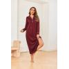 Ekouaer Nightgowns for Women Long Sleeves Nightgown Soft Sleepwear Button V Neck Sleepshirt Long Nightgown S-XXL(Wine Red)