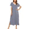 Ekouaer Women’s Full Length Short Sleeve Nightgown(Yarn Dyed Fabric 1)