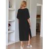 Ekouaer Women’s Nightgown Short Sleeve Sleepshirt Long Loungewear Casual Maxi Lounge Dress House Dresses with Pockets(Black)