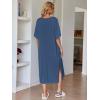 Ekouaer Women’s Nightgown Short Sleeve Sleepshirt Long Loungewear Casual Maxi Lounge Dress House Dresses with Pockets(Blue)
