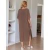 Ekouaer Women’s Nightgown Short Sleeve Sleepshirt Long Loungewear Casual Maxi Lounge Dress House Dresses with Pockets(Coffee)