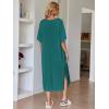 Ekouaer Women’s Nightgown Short Sleeve Sleepshirt Long Loungewear Casual Maxi Lounge Dress House Dresses with Pockets(Dark Green)