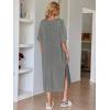 Ekouaer Women’s Nightgown Short Sleeve Sleepshirt Long Loungewear Casual Maxi Lounge Dress House Dresses with Pockets(Dark Grey)