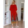 Ekouaer Women’s Nightgown Short Sleeve Sleepshirt Long Loungewear Casual Maxi Lounge Dress House Dresses with Pockets(Floral Red)