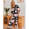 Ekouaer Women’s Nightgown Short Sleeve Sleepshirt Long Loungewear Casual Maxi Lounge Dress House Dresses with Pockets(Flower Black)