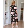 Ekouaer Women’s Nightgown Short Sleeve Sleepshirt Long Loungewear Casual Maxi Lounge Dress House Dresses with Pockets(Flower Black)