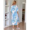Ekouaer Women’s Nightgown Short Sleeve Sleepshirt Long Loungewear Casual Maxi Lounge Dress House Dresses with Pockets(Flower Blue)