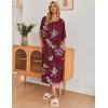 Ekouaer Women’s Nightgown Short Sleeve Sleepshirt Long Loungewear Casual Maxi Lounge Dress House Dresses with Pockets(Flower Wine Red)