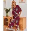 Ekouaer Women’s Nightgown Short Sleeve Sleepshirt Long Loungewear Casual Maxi Lounge Dress House Dresses with Pockets(Flower Wine Red)