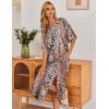 Ekouaer Women’s Nightgown Short Sleeve Sleepshirt Long Loungewear Casual Maxi Lounge Dress House Dresses with Pockets(Leopard)