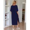 Ekouaer Women’s Nightgown Short Sleeve Sleepshirt Long Loungewear Casual Maxi Lounge Dress House Dresses with Pockets(Navy Blue)
