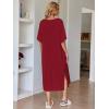 Ekouaer Women’s Nightgown Short Sleeve Sleepshirt Long Loungewear Casual Maxi Lounge Dress House Dresses with Pockets(Wine Red)