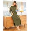 Ekouaer Women’s Nightshirt Long Sleeve Nightgown Round Neck Sleepwear Full Length Pajama Dress with Pockets Loungewear S-XXL(A-arm Green)