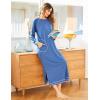 Ekouaer Women’s Nightshirt Long Sleeve Nightgown Round Neck Sleepwear Full Length Pajama Dress with Pockets Loungewear S-XXL(A-blue)