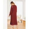 Ekouaer Women’s Nightshirt Long Sleeve Nightgown Round Neck Sleepwear Full Length Pajama Dress with Pockets Loungewear S-XXL(Wine Red2)