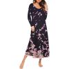 Ekouaer Nightgown Women Long Sleeve Sleepwear Full Length Long Nightshirt Soft Loungewear S-4XL(Black Floral)
