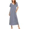 Ekouaer Women’s Full Length Short Sleeve Nightgown(Yarn Dyed Fabric 1)
