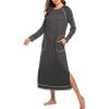 Ekouaer Women’s Nightshirt Long Sleeve Nightgown Round Neck Sleepwear Full Length Pajama Dress with Pockets Loungewear S-XXL(A-dark Grey)