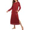 Ekouaer Women’s Nightshirt Long Sleeve Nightgown Round Neck Sleepwear Full Length Pajama Dress with Pockets Loungewear S-XXL(A-wine Red)