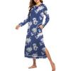 Ekouaer Women’s Nightshirt Long Sleeve Nightgown Round Neck Sleepwear Full Length Pajama Dress with Pockets Loungewear S-XXL(Pat5)