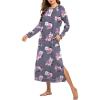 Ekouaer Women’s Nightshirt Long Sleeve Nightgown Round Neck Sleepwear Full Length Pajama Dress with Pockets Loungewear S-XXL(Pink Flower)