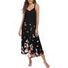 Ekouaer Womens Sleeveless Nightgown Full Slip Nightshirt Print Nightwear Full Length Loungewear Soft Nightdress(Black Little Flowers)