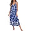Ekouaer Womens Sleeveless Nightgown Full Slip Nightshirt Print Nightwear Full Length Loungewear Soft Nightdress(Blue Bohemian Flowers)