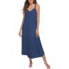 Ekouaer Womens Sleeveless Nightgown Full Slip Nightshirt Print Nightwear Full Length Loungewear Soft Nightdress(Navy)