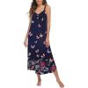 Ekouaer Womens Sleeveless Nightgown Full Slip Nightshirt Print Nightwear Full Length Loungewear Soft Nightdress(Navy Butterfly)
