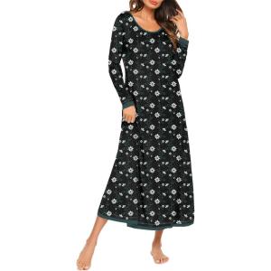 Ekouaer Nightgown Women Long Sleeve Sleepwear Full Length Long Nightshirt Soft Loungewear S-4XL(Black Daisy)