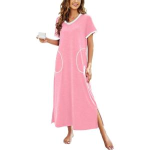 Ekouaer Women’s Full Length Short Sleeve Nightgown(A_pink)