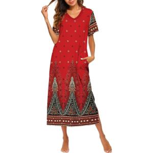 Ekouaer Women’s Full Length Short Sleeve Nightgown(Feather)