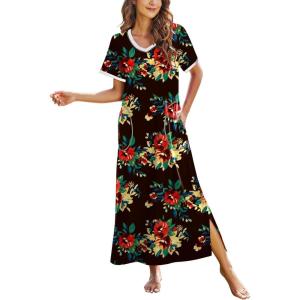 Ekouaer Women’s Full Length Short Sleeve Nightgown(Pat13)