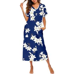 Ekouaer Women’s Full Length Short Sleeve Nightgown(Pat26)