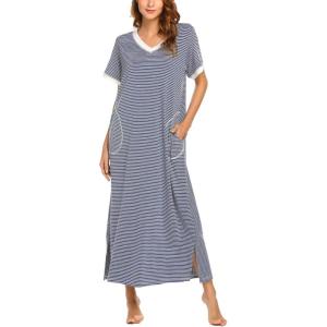Ekouaer Women’s Full Length Short Sleeve Nightgown(Yarn Dyed Fabric 1)