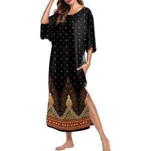 Ekouaer Women’s Nightgown Short Sleeve Sleepshirt Long Loungewear Casual Maxi Lounge Dress House Dresses with Pockets(Gradients)