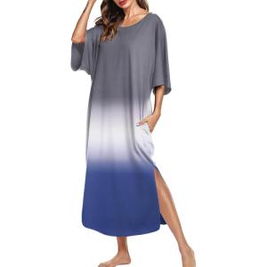 Ekouaer Women’s Nightgown Short Sleeve Sleepshirt Long Loungewear Casual Maxi Lounge Dress House Dresses with Pockets(Gradients Grey)
