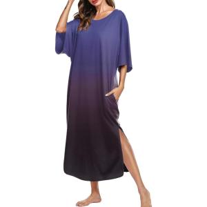 Ekouaer Women’s Nightgown Short Sleeve Sleepshirt Long Loungewear Casual Maxi Lounge Dress House Dresses with Pockets(Gradients Purple)