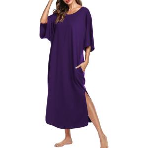 Ekouaer Women’s Nightgown Short Sleeve Sleepshirt Long Loungewear Casual Maxi Lounge Dress House Dresses with Pockets(Purple)