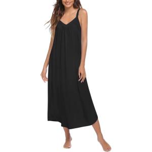 Ekouaer Womens Sleeveless Nightgown Full Slip Nightshirt Print Nightwear Full Length Loungewear Soft Nightdress(Black)