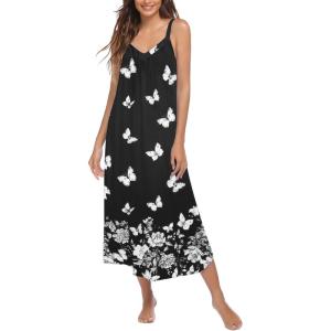 Ekouaer Womens Sleeveless Nightgown Full Slip Nightshirt Print Nightwear Full Length Loungewear Soft Nightdress(Black Butterfly)