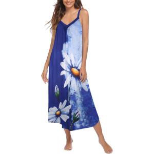 Ekouaer Womens Sleeveless Nightgown Full Slip Nightshirt Print Nightwear Full Length Loungewear Soft Nightdress(Blue Flowers)
